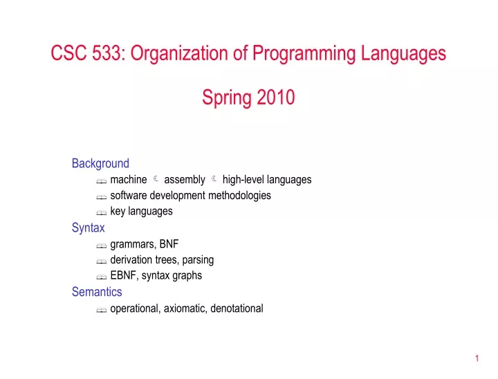 csc 533 organization of programming languages spring 2010