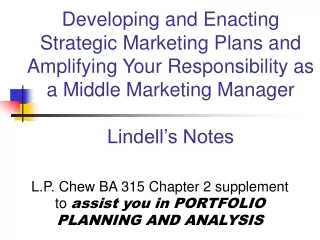 L.P. Chew BA 315 Chapter 2 supplement to  assist you in PORTFOLIO PLANNING AND ANALYSIS