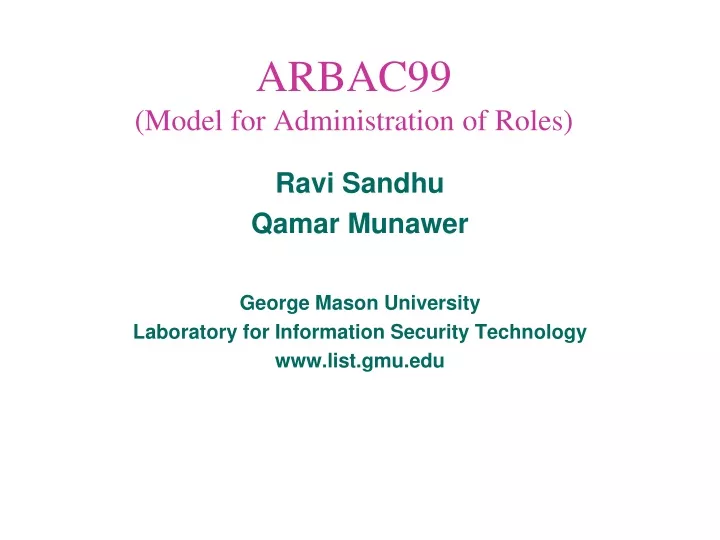 arbac99 model for administration of roles