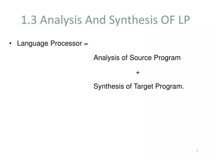 1 3 analysis and synthesis of lp