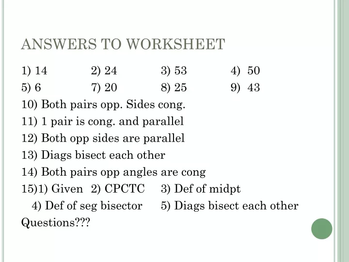 answers to worksheet