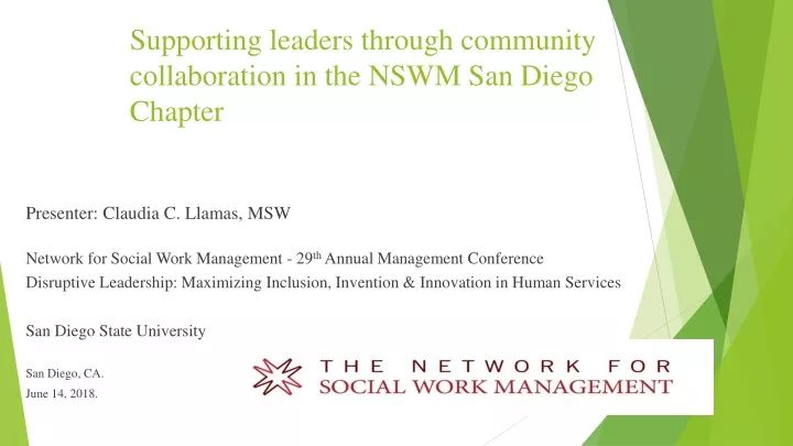 supporting leaders through community collaboration in the nswm san diego chapter