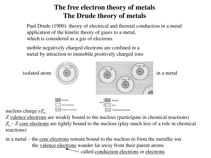 the free electron theory of metals the drude