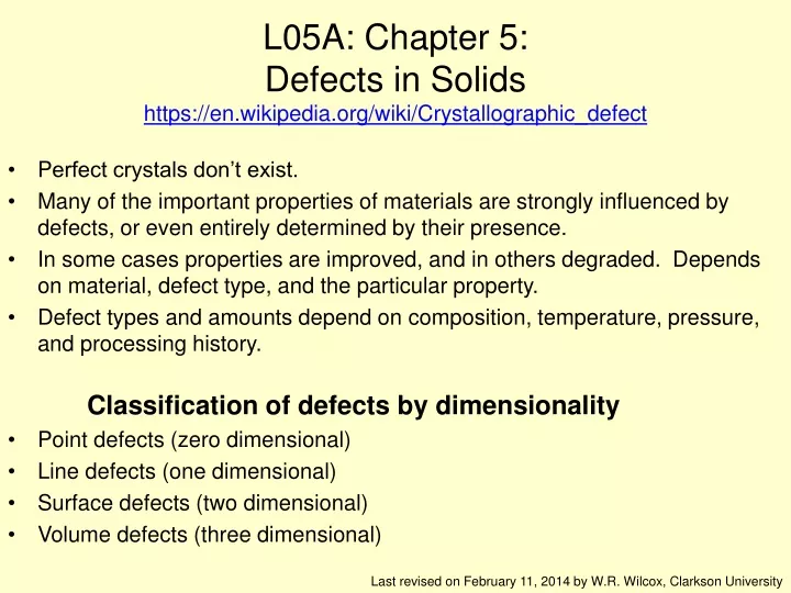 l05a chapter 5 defects in solids https en wikipedia org wiki crystallographic defect