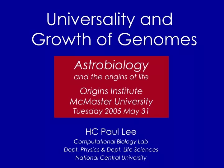 hc paul lee computational biology lab dept physics dept life sciences national central university