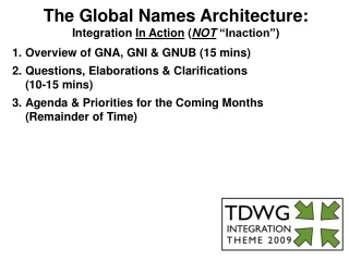 The Global Names Architecture: Integration  In Action  ( NOT  “Inaction”)