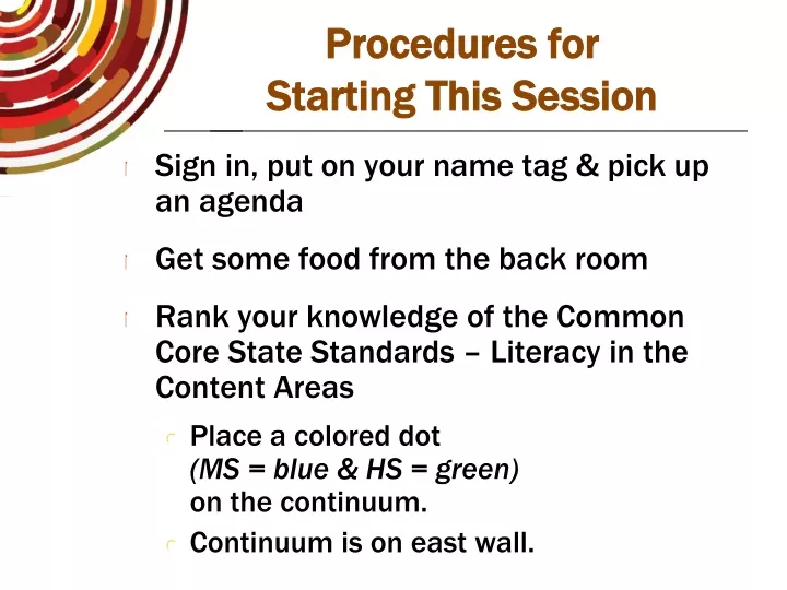 procedures for starting this session
