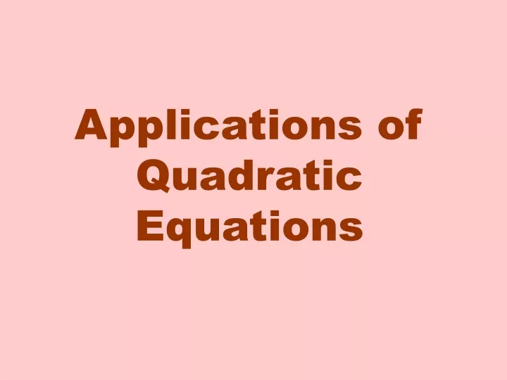 applications of quadratic equations