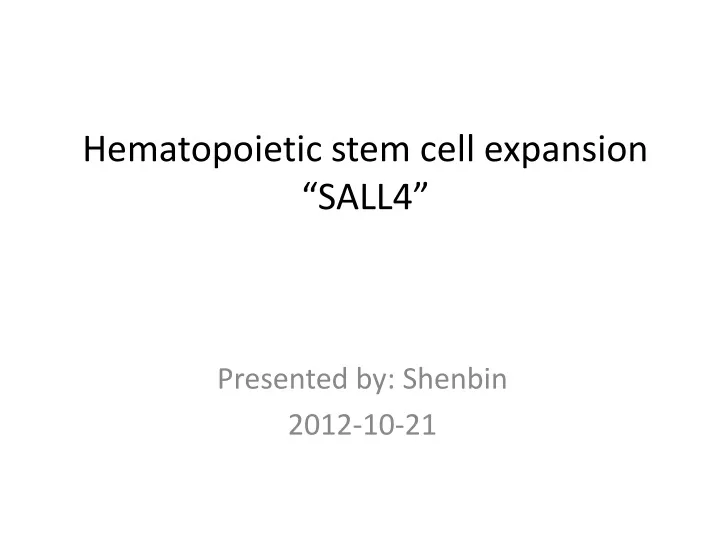 hematopoietic stem cell expansion sall4