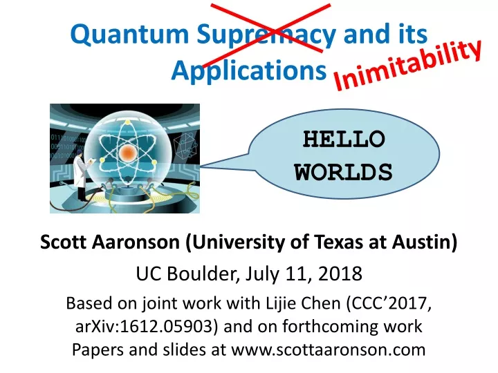 quantum supremacy and its applications