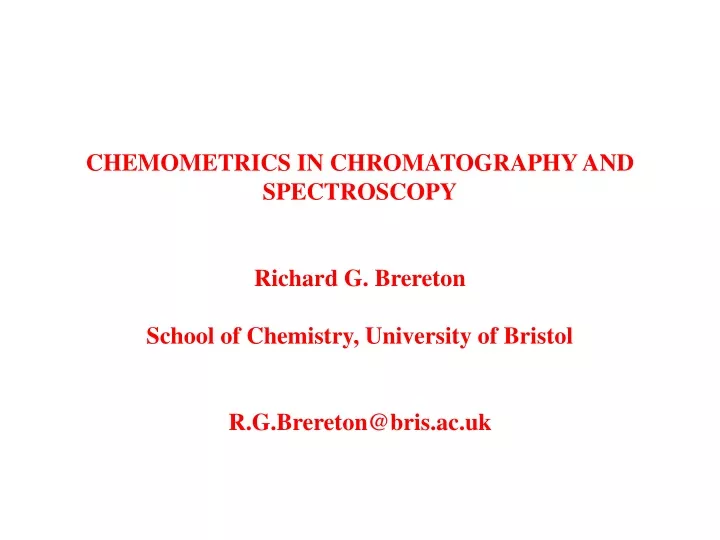 chemometrics in chromatography and spectroscopy