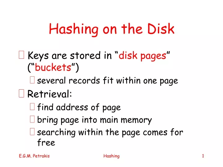 hashing on the disk