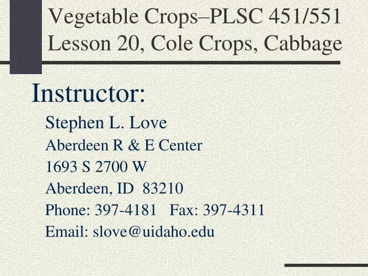 vegetable crops plsc 451 551 lesson 20 cole crops cabbage