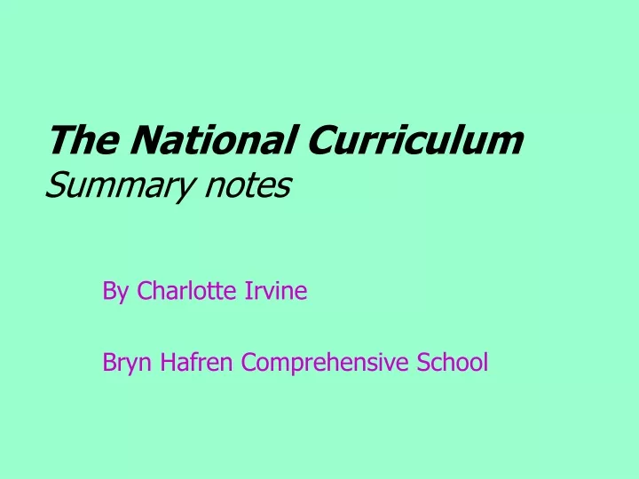 the national curriculum summary notes