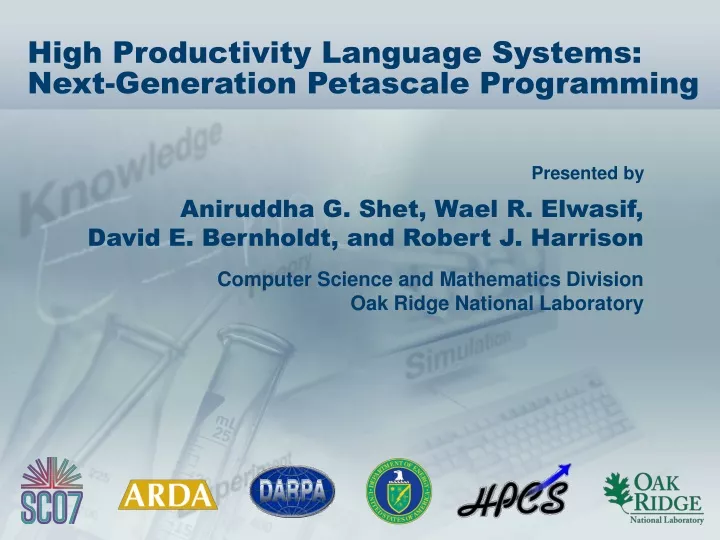 high productivity language systems next generation petascale programming