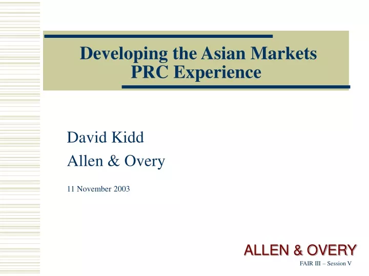 developing the asian markets prc experience