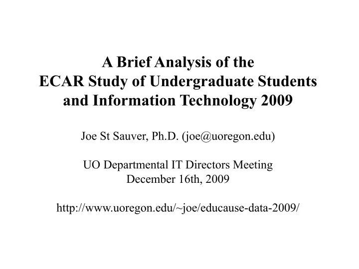 a brief analysis of the ecar study