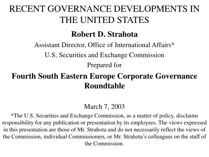 recent governance developments in the united states