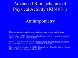 Advanced Biomechanics of Physical Activity (KIN 831)