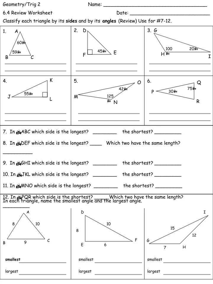 geometry trig 2 name 6 4 review worksheet date