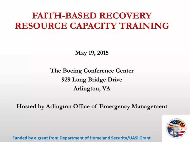 faith based recovery resource capacity training