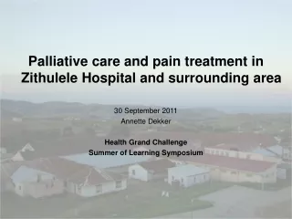 Palliative care and pain treatment in Zithulele Hospital and surrounding area  30 September 2011