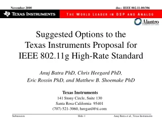 Suggested Options to the  Texas Instruments Proposal for  IEEE 802.11g High-Rate Standard