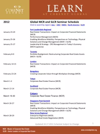 Global MCR and SLCR Seminar Schedule