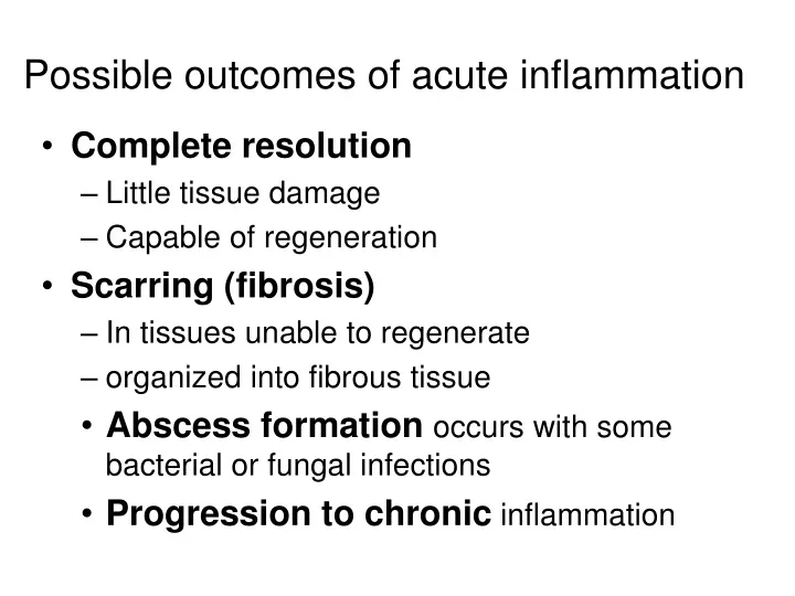 possible outcomes of acute inflammation