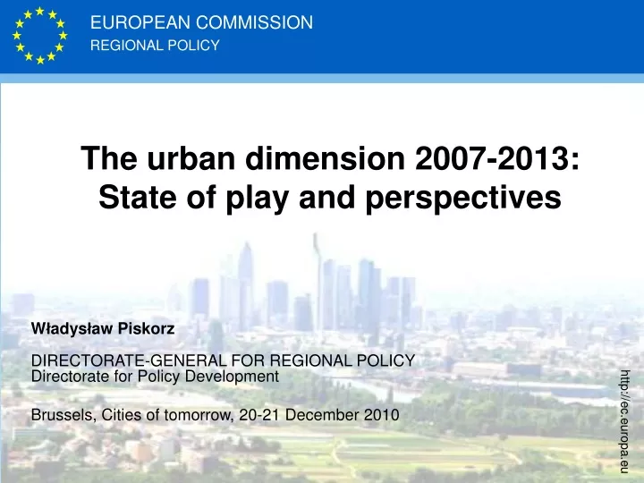the urban dimension 2007 2013 state of play
