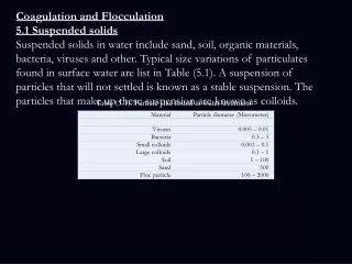 Coagulation and Flocculation  5.1  Suspended solids