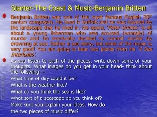 Starter-The Coast &amp; Music-Benjamin Britten