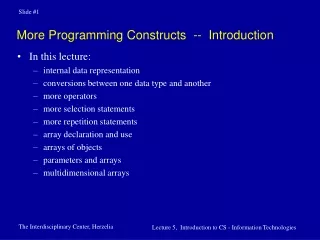 More Programming Constructs  --  Introduction