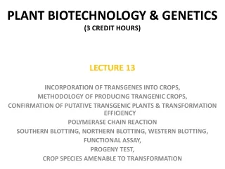 PLANT BIOTECHNOLOGY &amp; GENETICS (3 CREDIT HOURS)