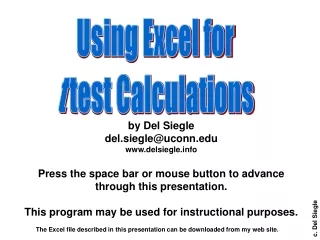 Using Excel for t  test Calculations