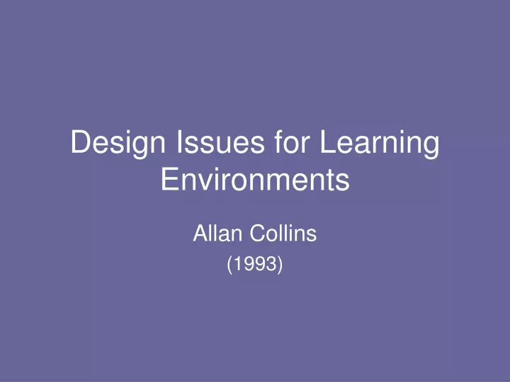 design issues for learning environments