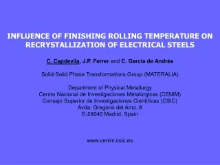 INFLUENCE OF FINISHING ROLLING TEMPERATURE ON RECRYSTALLIZATION OF ELECTRICAL STEELS