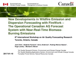 8 th  International Workshop on Air Quality Forecasting Research Toronto, Ontario, Canada