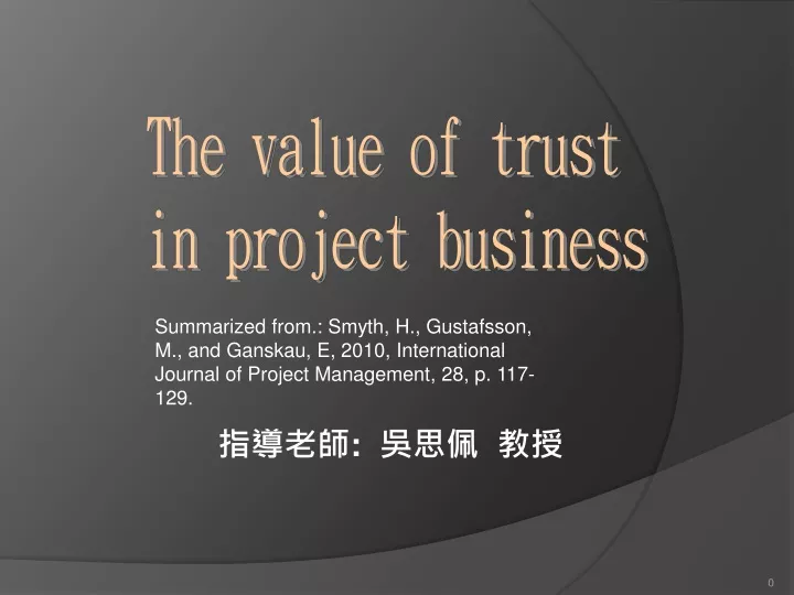 the value of trust in project business