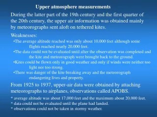 Upper atmosphere measurements