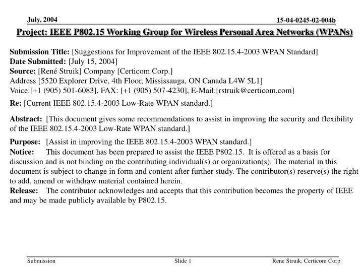 project ieee p802 15 working group for wireless