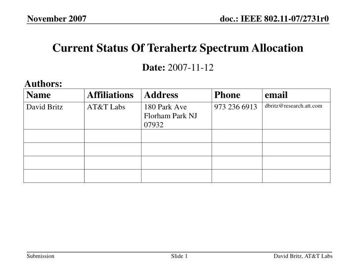 current status of terahertz spectrum allocation