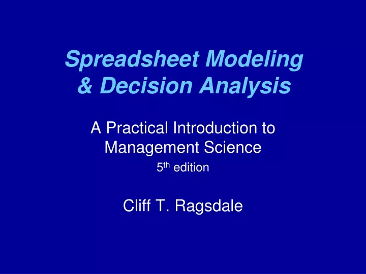 spreadsheet modeling decision analysis