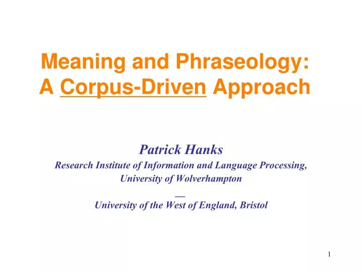 meaning and phraseology a corpus driven approach