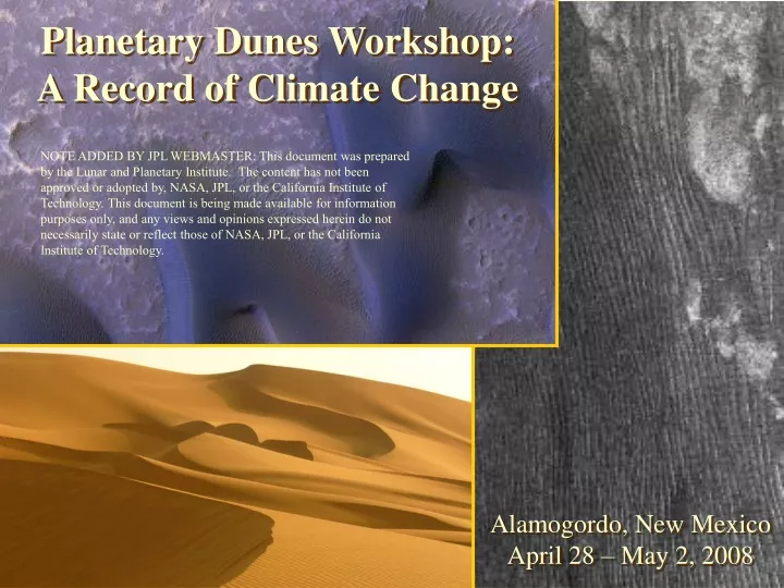 planetary dunes workshop a record of climate change