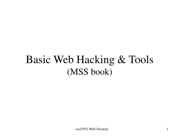 basic web hacking tools mss book