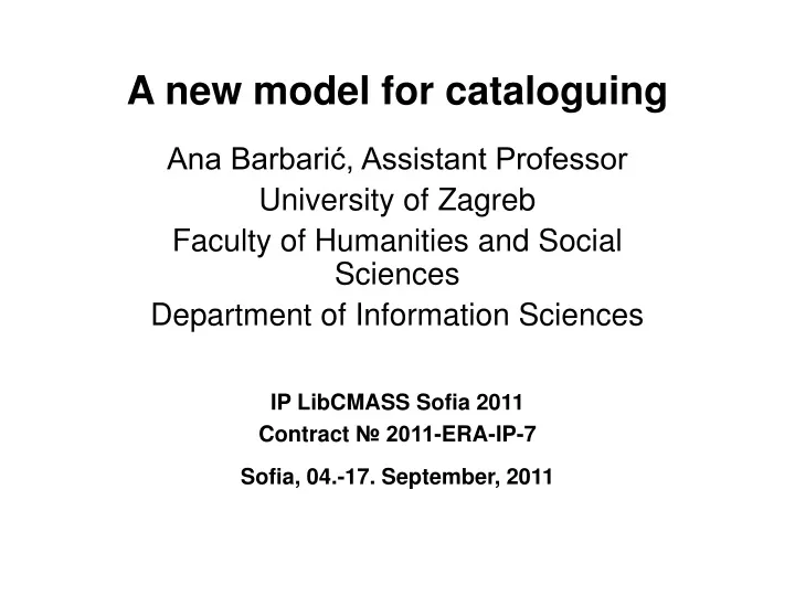 a new model for cataloguing