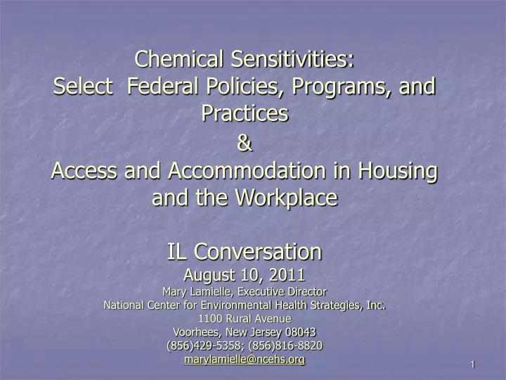 chemical sensitivities select federal policies