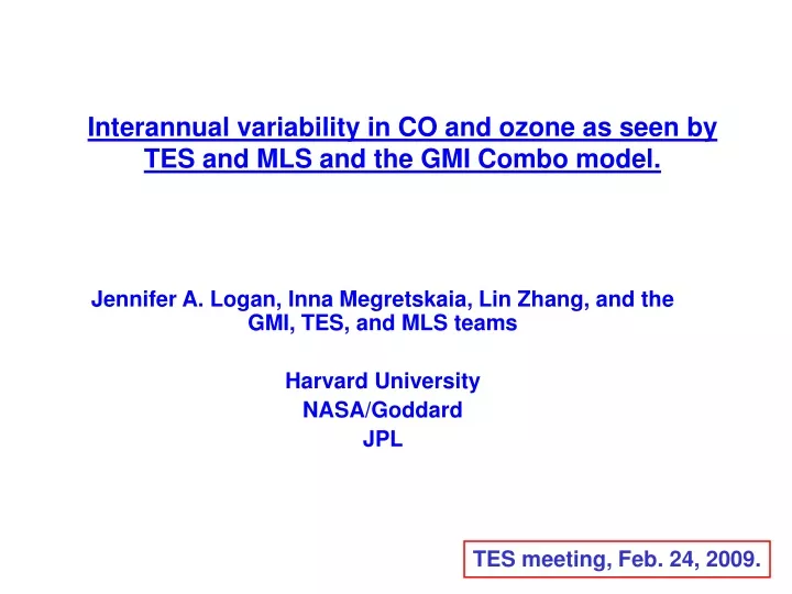 interannual variability in co and ozone as seen by tes and mls and the gmi combo model