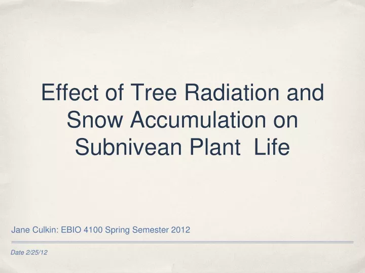 effect of tree radiation and snow accumulation on subnivean plant life